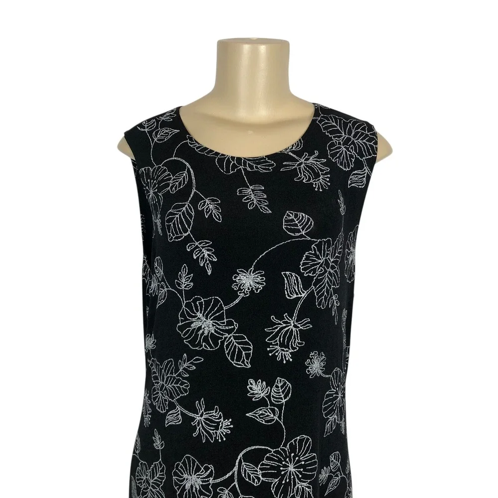 Vintage Peony Black Floral Print Sleeveless Maxi Dress Size 1XL Tropical Beachy - Picture 2 of 8